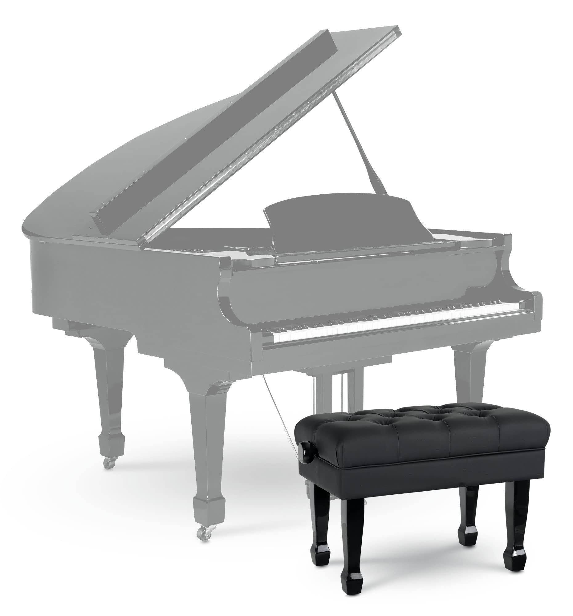 Classic Cantabile Pianobank Modell W - Großer, edler Klavierhocker - Schwarze Sitzfläche im Chesterfield-Stil - Höhenverstellbar von 46-55 cm - 2-fache Kreuz-Mechanik - Schwarz Hochglanz
