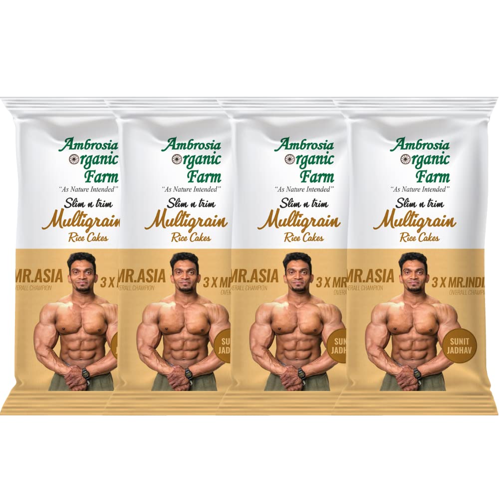 ambrosia organic farm multigrain rice cake gym edition, no fat, no cholesterol, no sugar, gluten free, lightly salted (180g each) (pack of 4)