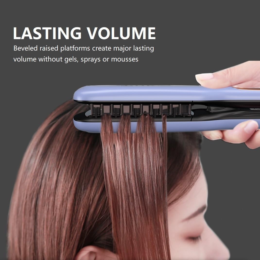 Hair Brush, JINRI Hair Iron, Pumped-Up Volume, Adjustable Temp, 360 ° Tail Rotation, Lasting Volume, for Short Or Thin Hair, Dual Voltage (100-240V), Volumizing Hair Iron, Purple, 1.38 inch - Image 3