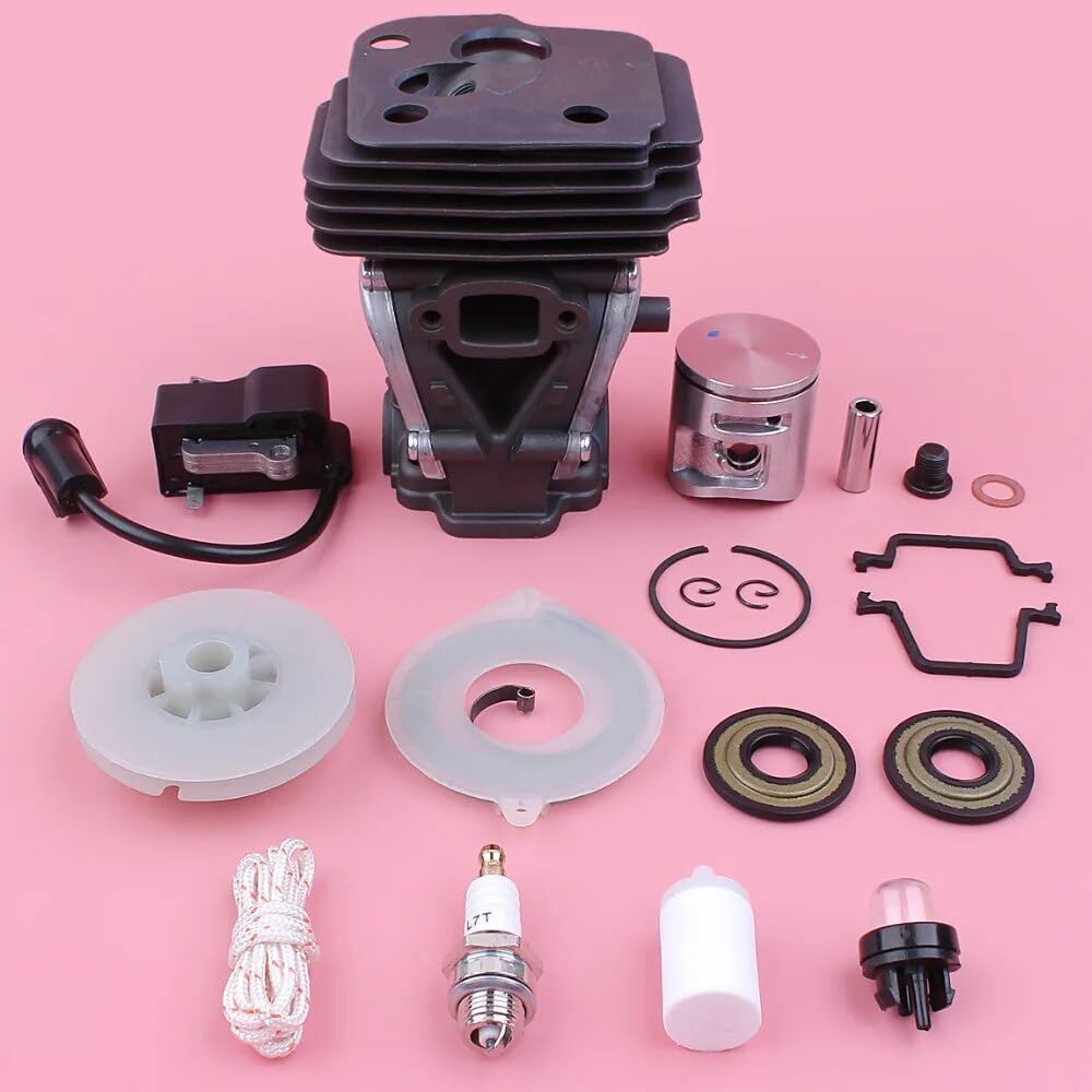 Kit de pistón de bobina de encendido de cilindro, for pieza de motosierra Husqvarna 445 445E, polea de arranque de retroceso, sello de aceite de resorte, bombilla de cebado de 42mm Kits de pist