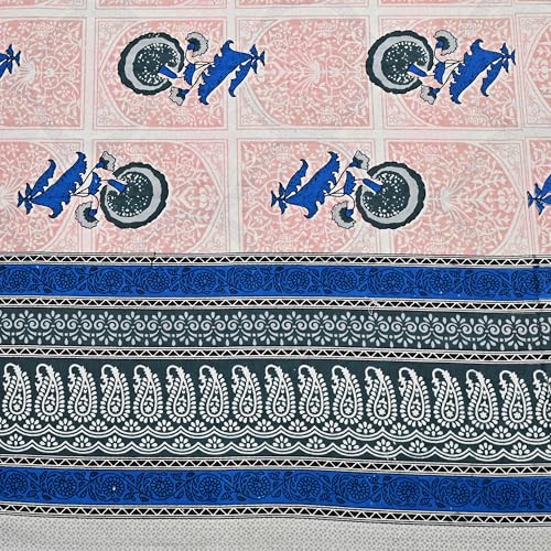 Image of 100% Cotton Single Bedsheet with 1 Pillow Cover | 240 TC Pure Cotton Flat Bed Sheet | Traditional Jaipuri Printed Bedding Set | Soft & Breathable | 60 x 90 Inch (Rangmahal Single 01)