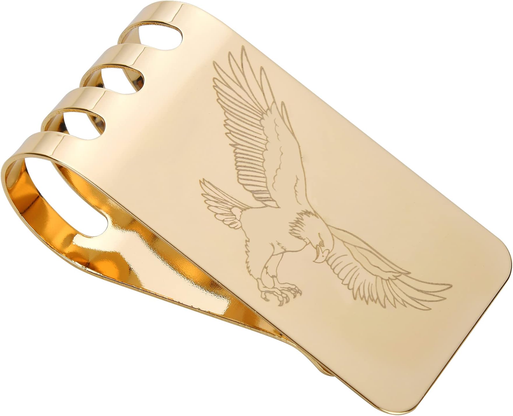 Money Clip Spring Steel Cash Clips Large Capacity Minimalist Front Pocket Wallet, L_18k Gold Eagle, Large/2.76 * 1.38 * 1.04 inches