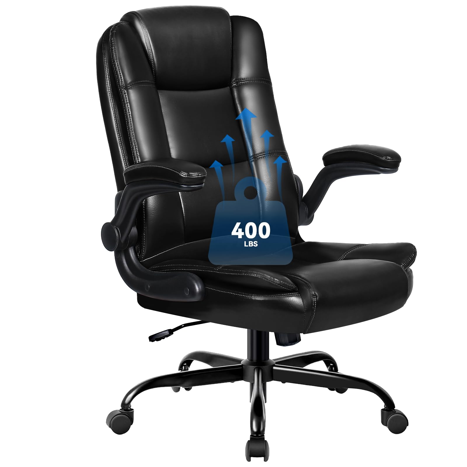 VITESSE Executive Office Chair with Flip-up Armrests, Big and Tall Leather Ergonomic Office Chair, High Back Lumbar Support Home Computer Desk Chair,