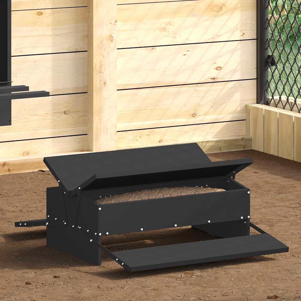 Hühnertretfeeder Schwarz aus kaltgewalztem Stahl 75 x 53 x 20,5 cm Futterspender mit automatischer Dosierung wetterfest für Innen- und Außenbereich effiziente Futterverteilung