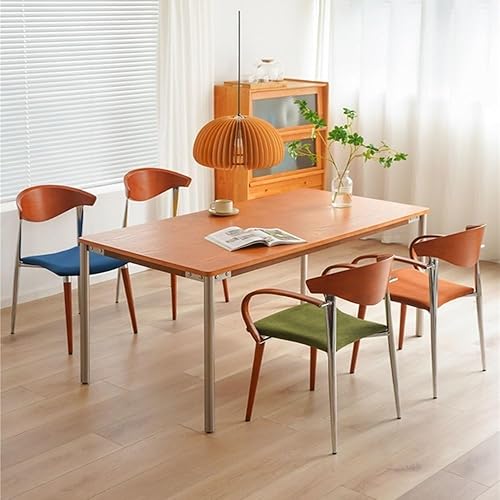 Miniatura 2 de Sillas de comedor, Sillas de comedor de madera de mediados de siglo con respaldo curvado y patas de metal, Sillas para comedor (azul)