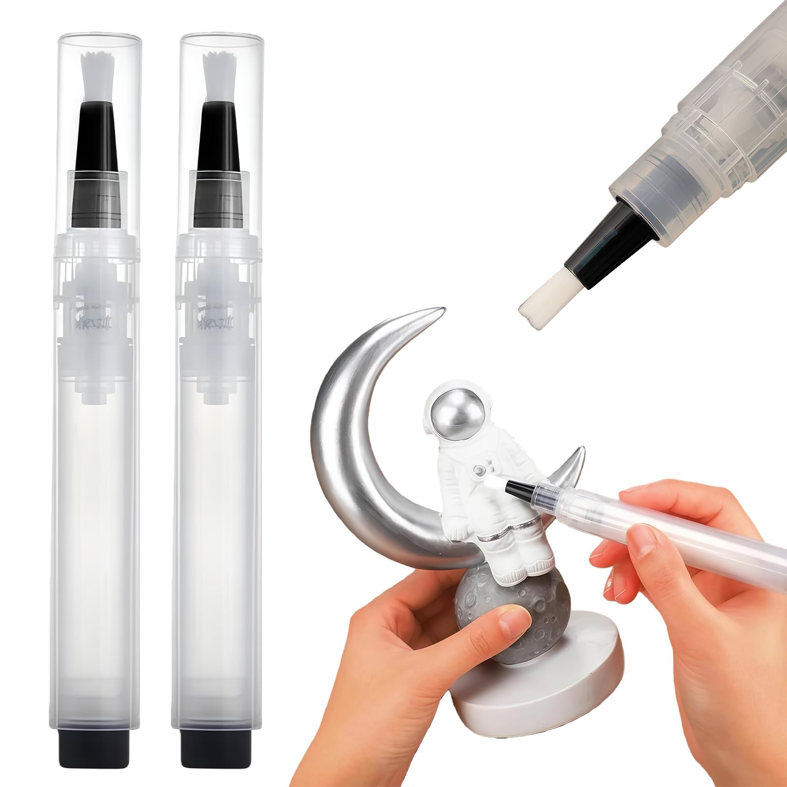 Omeblos Touch Up Paint Pen, Paint Touch Up Pen Refillable for Walls, 2Pcs 6ml Brush Pens, Multifunctional Repairer for Walls Wood Floors Cabinets Windows Doors Fillable Pens