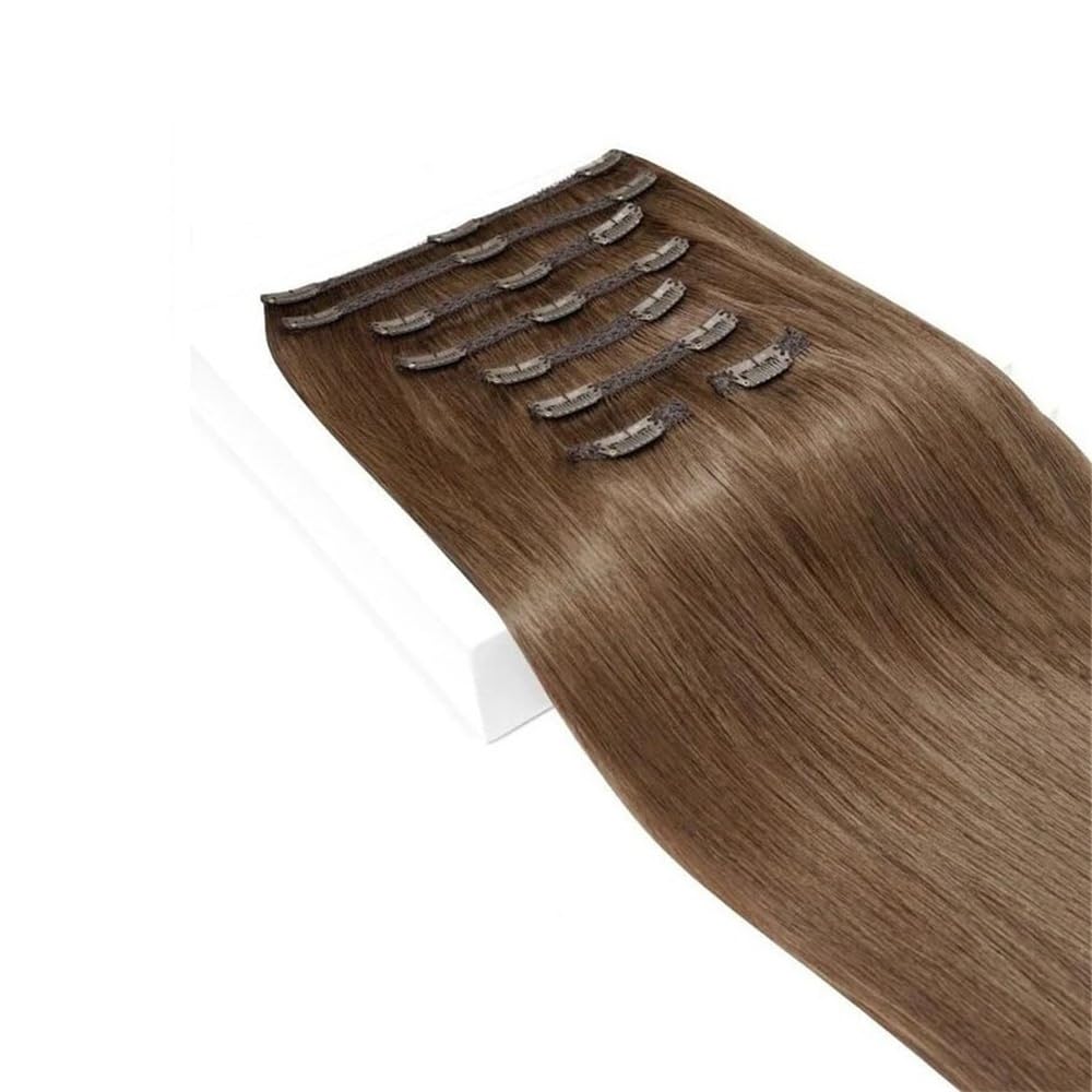 Extensiones de cabello 8 extensiones de cabello humano con clip #6 marrón castaño doble trama gruesa brasileño Remy liso for mujeres Invisibles(18inches 120g)