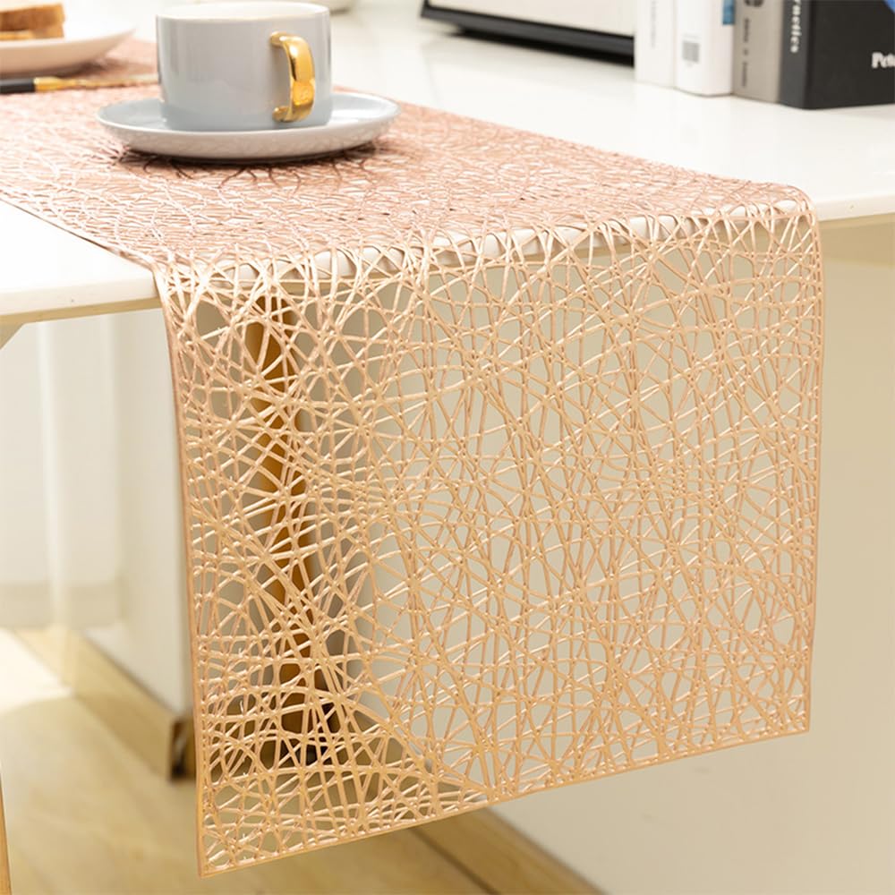 Hosoncovy Hollow Table Runner Non-slip Decorative PVC Table Mats Placemat Protective Heat Resistant Mats for Home Party Kitchen Dining Wedding Decor (30CM X 150CM) (Rose Gold) - Image 4