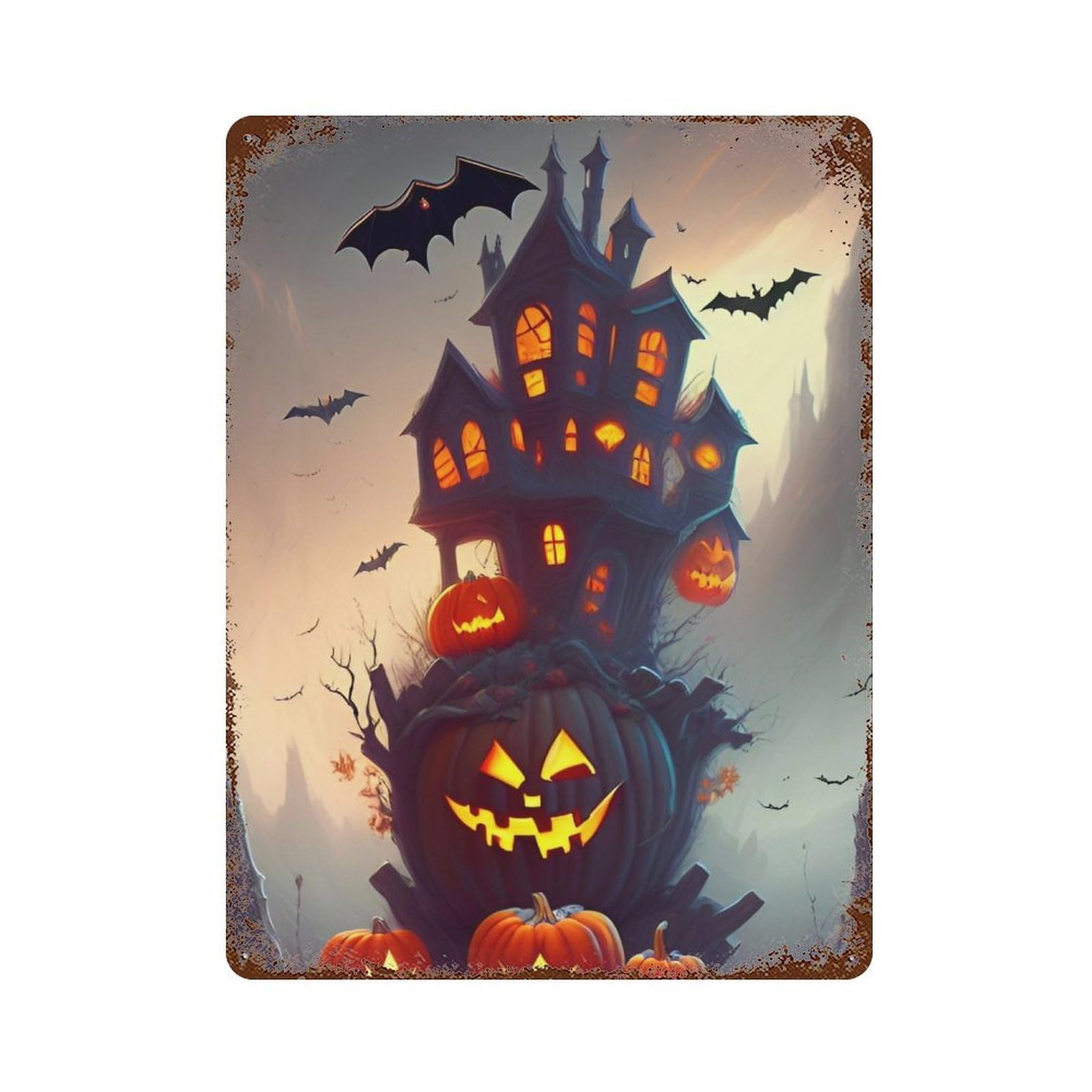 Halloween Haunted House Scene-2 Rusty Metal Tin Sign 15.7"x11.8", for Shed, Workshop And Garage Wall Decor, Shabby Chic Decor