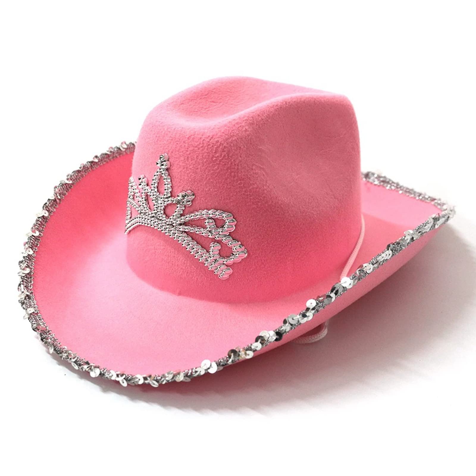 Miolasay Women's Plush Trim Cowboy Hat Drawstring Adjust Western Disco Fish Bucket Hat Fancy Holiday Party Costume Accessory (B-Pink Denim, One Size)