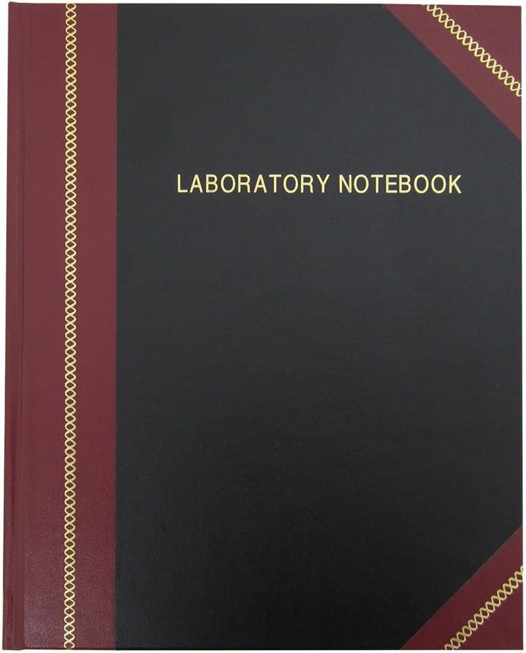 BookFactory Lab Notebook Laboratory Notebook - Professional Grade - 168 Pages, 8'' x 10'' (Ruled Format) Cover is Black and Burgundy Imitation Leather, Section Sewn Hardbound (Made in USA)