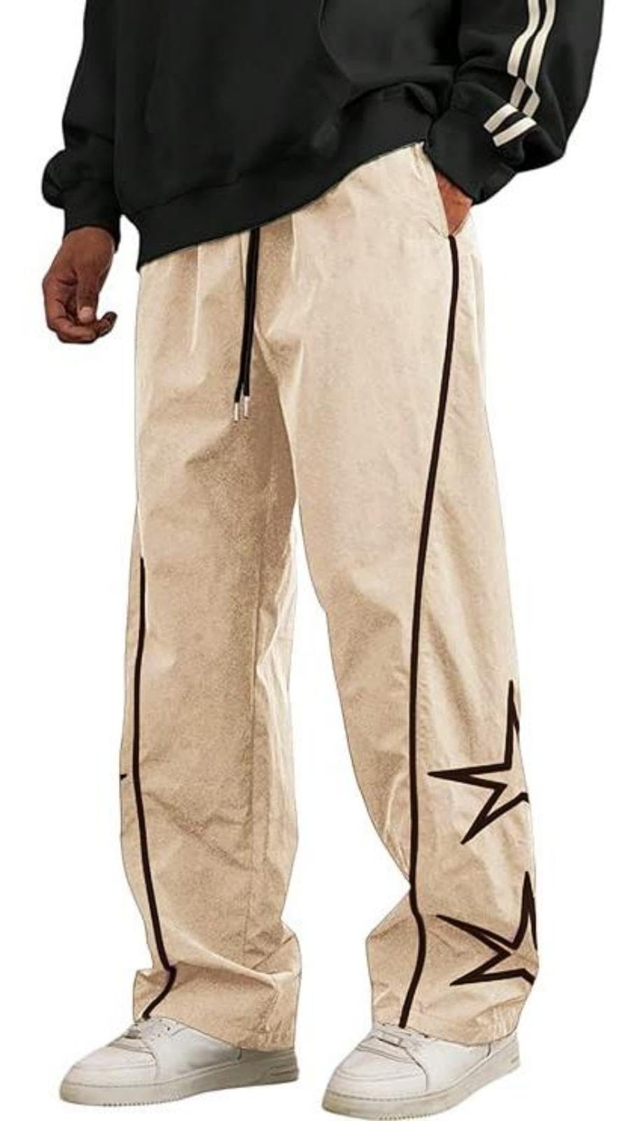 AIFARLD Mens Baggy Sweatpants Y2K Casual Pants Striped Star Lightweight Dance Streetwear Wide Leg with Pocket