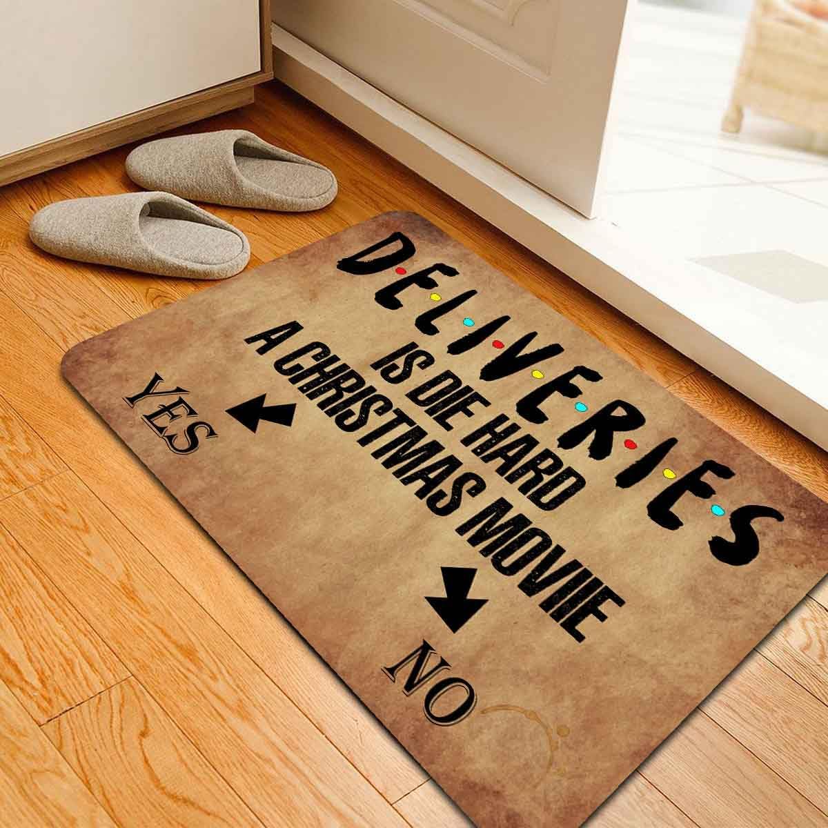 Funny Welcome Doormat Home Decor Rugs Welcome Mat with Rubber Back (23.7x15.9)inch Deliveries Is Die Hard A Christmas Moviie Doormat For Entrance Way Indoor Front Porch Mats Front Door No Slip Mats