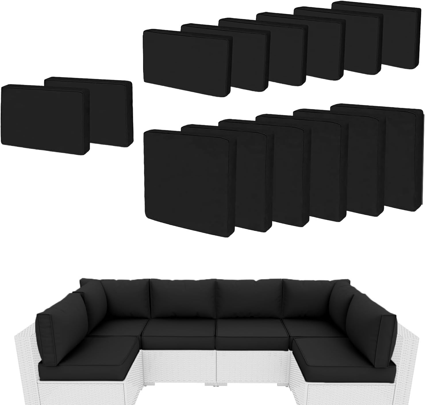 PROHIKER Patio Cushion Cover Replacement 14 Pack Outdoor Sofa Cushion and Pillow Covers Only with Zipper for 7-Piece Outdoor Patio Furniture Conversation Set (Black)