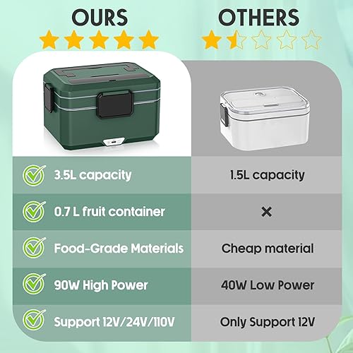 Miniatura 5 de Fiambrera eléctrica Calentador de alimentos 3,5 litros de doble capa térmica para adultos, calentador de alimentos de 90 W para uso en
