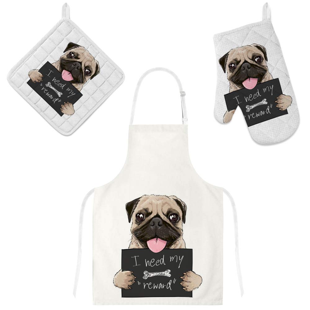 Tablier de cuisine carlin anti-taches avec gants de four isolants pour cuisiner sereinement