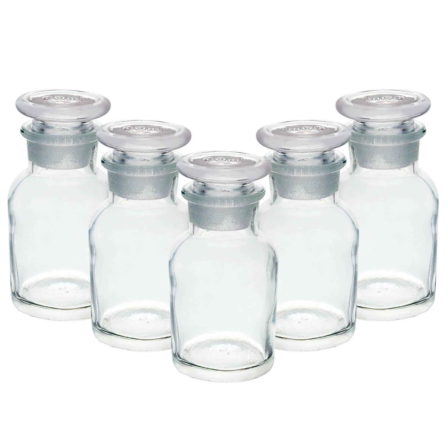 Unique Home Living Clear Uhl Apothecary Jar Set Of 5 Reagent Bottles, 60Ml Glass Storage Jars With Lid, Vintage Reusable Container Refillable Bottles For Essential Oils, Bath Salts, Lotion, Perfume