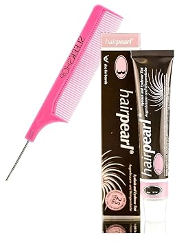 yper Hairpearl Original Hair Pearl TINT Color Dye for Iashes and broows w/SIeekshop PINK Rat Tail Comb Haircolor Hair Tinting, Made in Germany No 2 Blue Black, 0.68 oz