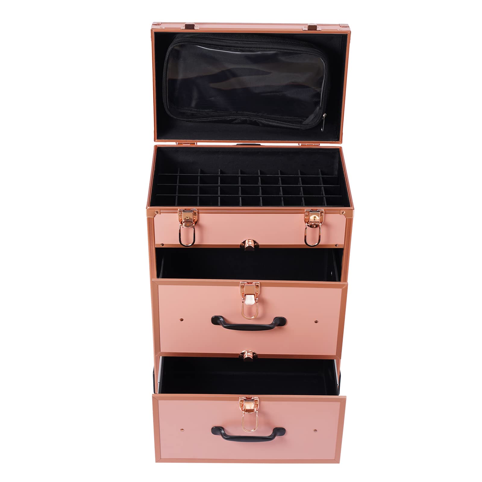 Valigetta per cosmetici, trolley a 3 strati, grande per cosmetici, con ruote, per parrucchieri, in alluminio, per unghie, multiuso, colore: oro, gold, alla moda