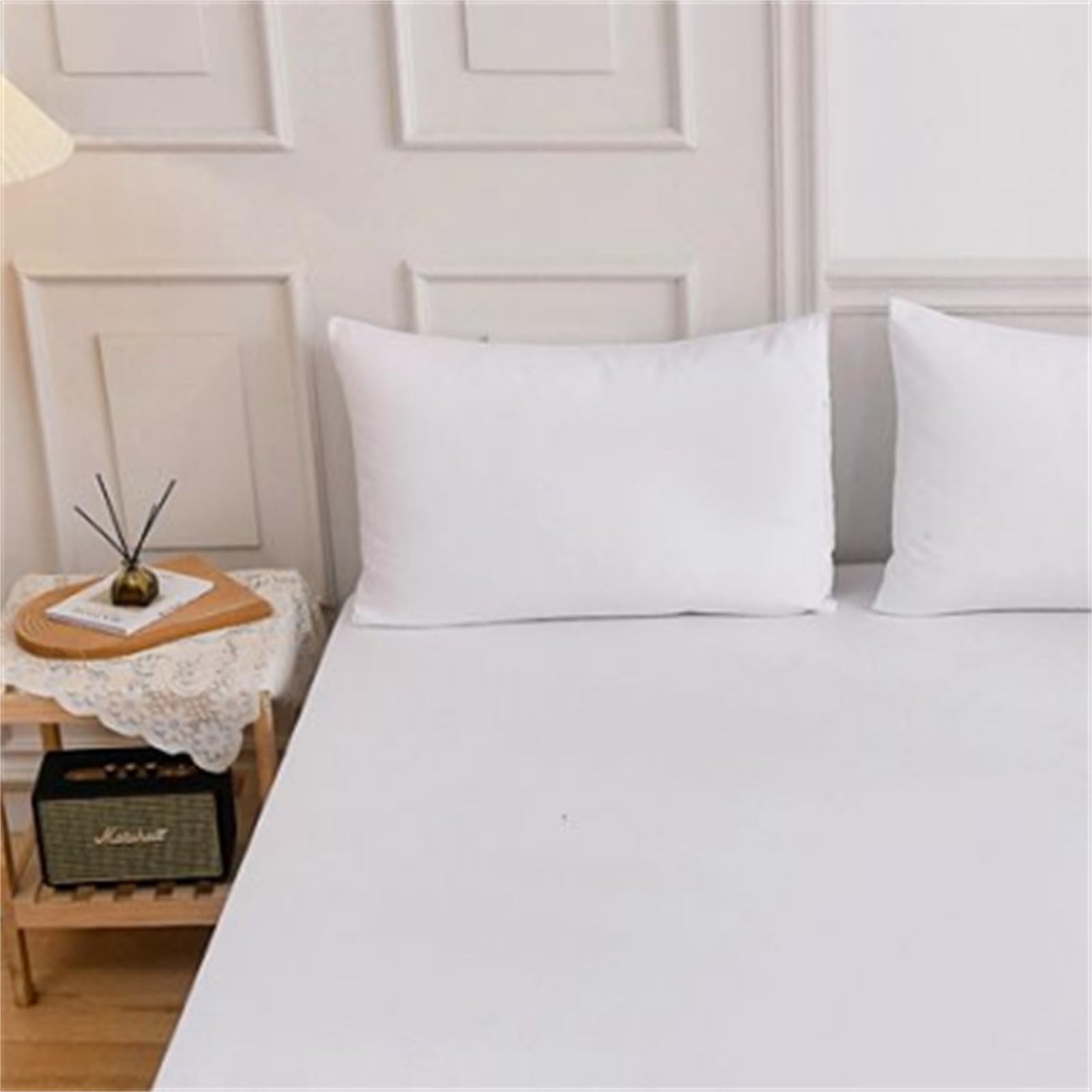 Surwin King Double Single Fitted Sheets, Soft Microfibre Fitted Bed Sheets, 27cm Deep Pocket Fitted Sheet, Monochrome Bedsheets (2 Pillowcase,White)