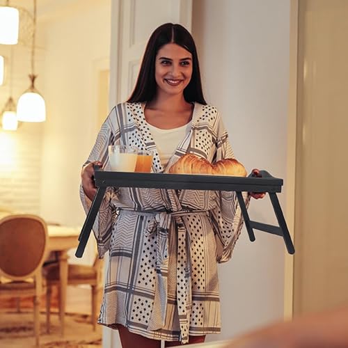 Miniatura 3 de Multi-Purpose Bamboo Wood Lap Desk - Folding Legs, Breakfast Food Tray, Serving Dinner Tea TV Tray - Lightweight, Minimalist Black