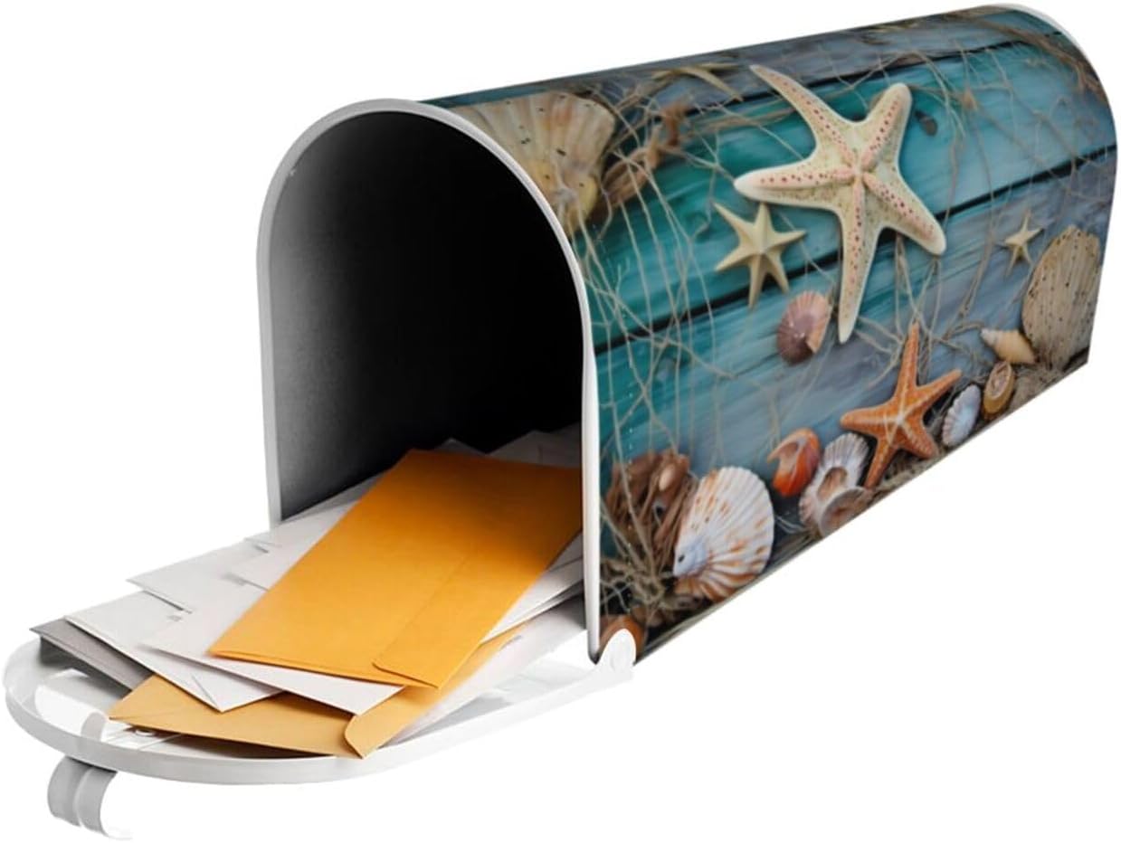 Mailbox Cover Old Wooden Starfish Summer Marine Wood Texture Mailbox Covers Magnetic Mail Wraps Post Garden Decorations 21x18 in