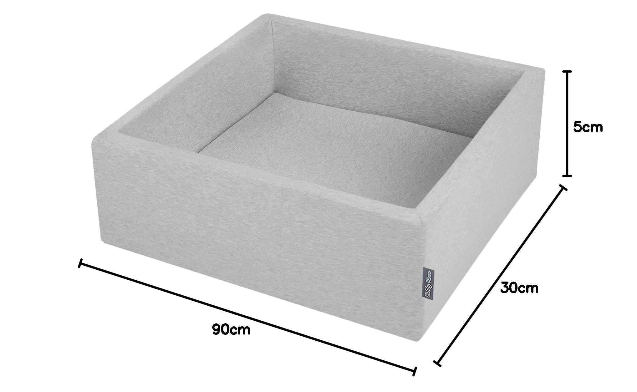 KiddyMoon Bällebad Bällepool Mit Bunten Bällen ∅ 7Cm Für Babys Kinder Quadrat, Hellgrau,90X30cm/KEINE Bälle