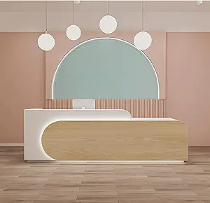 Reception Desk L Shape - Front Desk with Locked Drawers and Hidden LED Lighting, No Assembly Required, for Commercial Counter, Beauty Salons, Retail Counters and Office