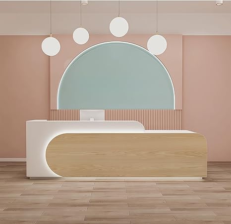 Reception Desk L Shape - Front Desk with Locked Drawers and Hidden LED Lighting, No Assembly Required, for Commercial Counter, Beauty Salons, Retail Counters and Office