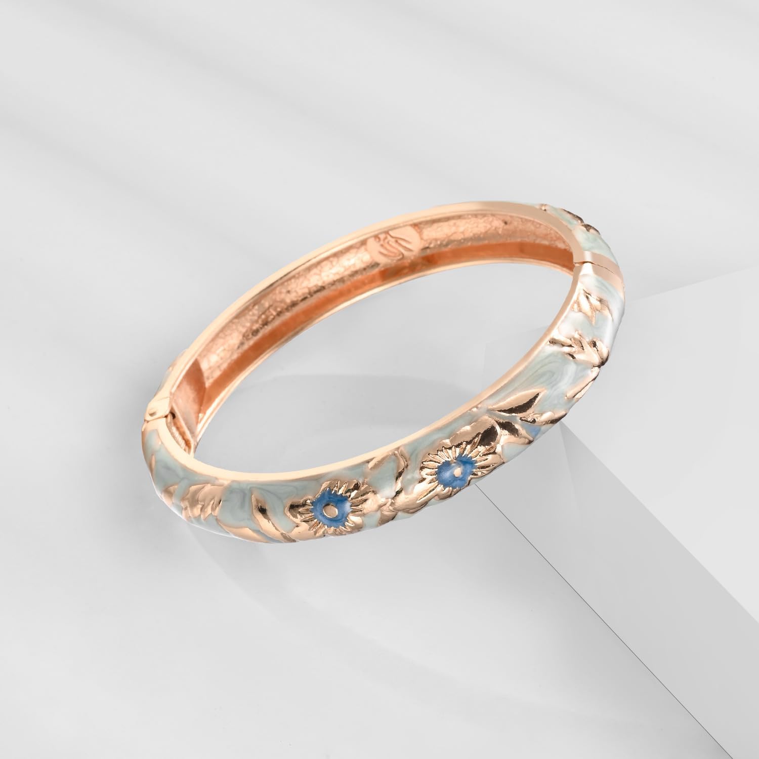 UJOY Women's Bangle Bracelet Golded Alloy Hinged Flower Enameled Cloisonne Jewelry with Gift Box 55B01 - Image 2