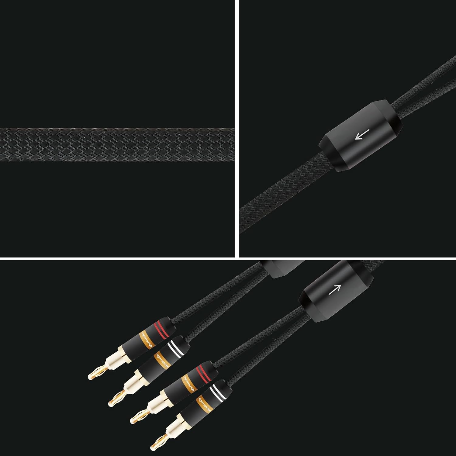 Monosaudio 12ゲージスピーカーケーブル ペアスピーカーワイヤー バナナプラグ/Yスペードコネクター付き コンバーチブル金