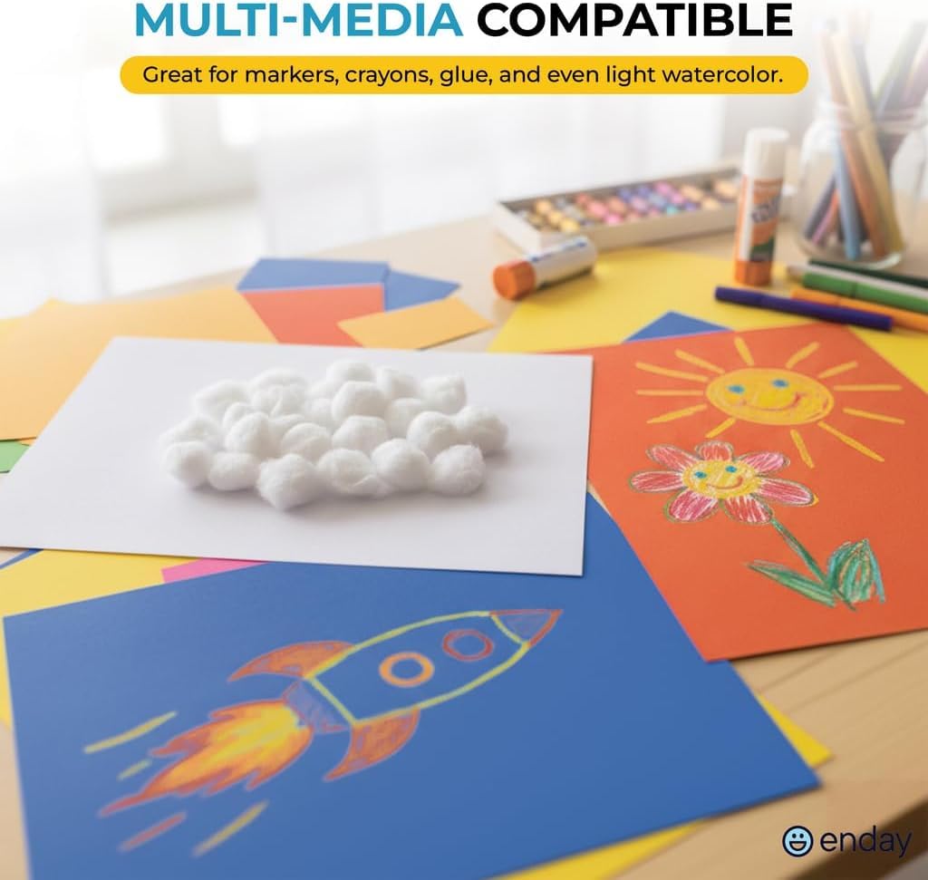Baupapier, Großpackung (2400 Blatt), 10 verschiedene Farben, 22,9 x 30,5 cm, 100 Blatt pro Packung (24 Stück), farbiges Konstruktionspapier für Kunst, Handwerk, Schule und Klassenzimmer, von Enday