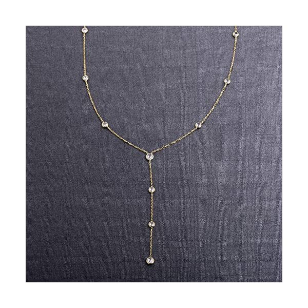 Mia Sarine Yellow Gold Plated Sterling Silver Bezel Set CZ By the Yard Y Style 18 Inch Station Chain Necklace for Women - Image 4