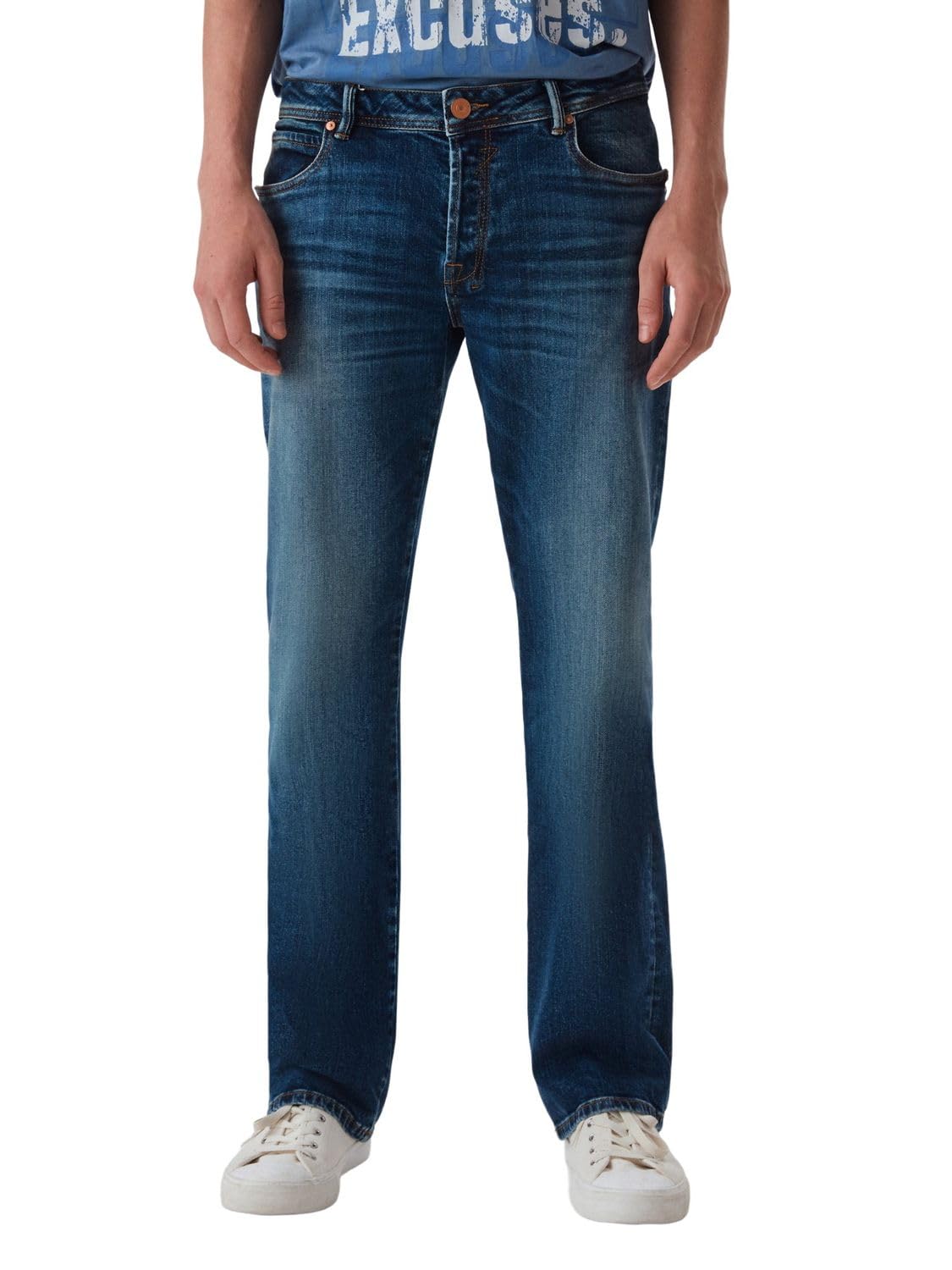 LTB Jeans Herren Jeans Roden - Jeans Herren Bootcut aus Baumwollmischung, Ausgestellt Denim Dunkel mit Knopfleiste Mittlere Taille - Blau