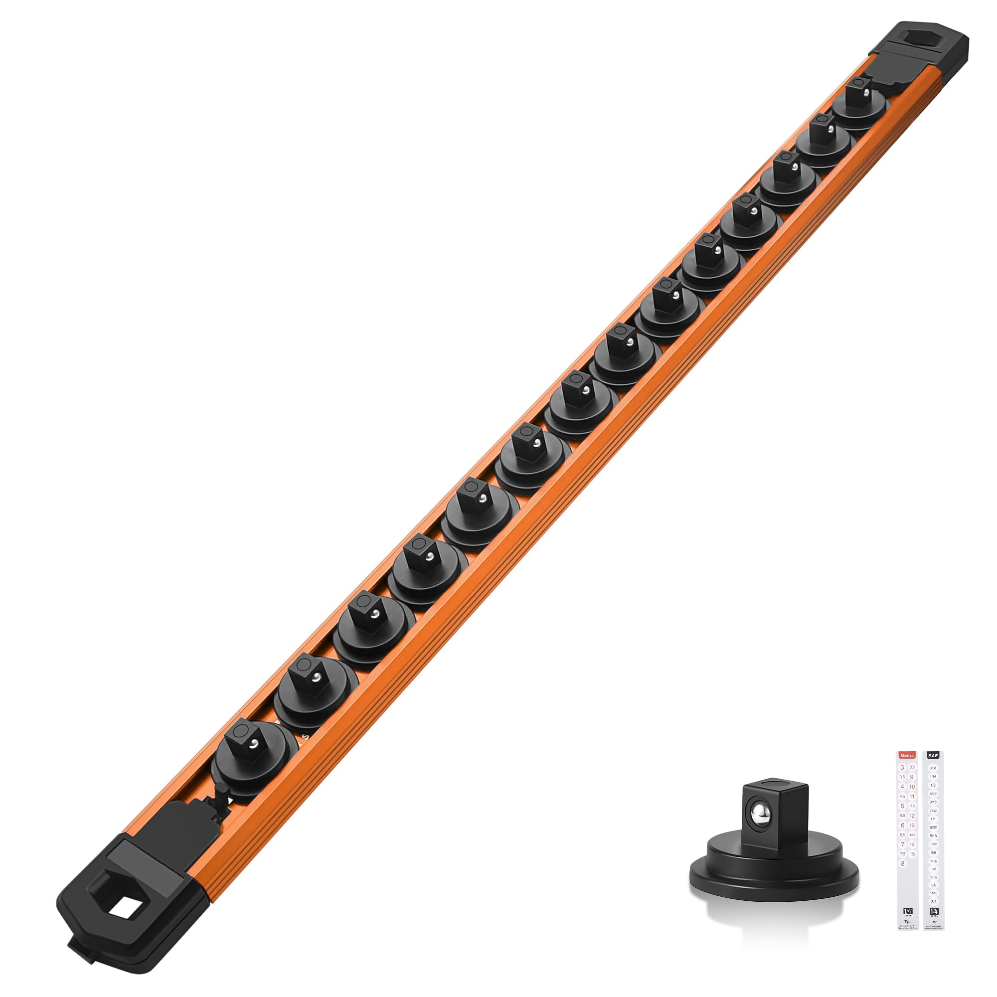 Reniteco Magnetic Socket Organizer, 1/4” Aluminum Alloy Rail, 14 Clips