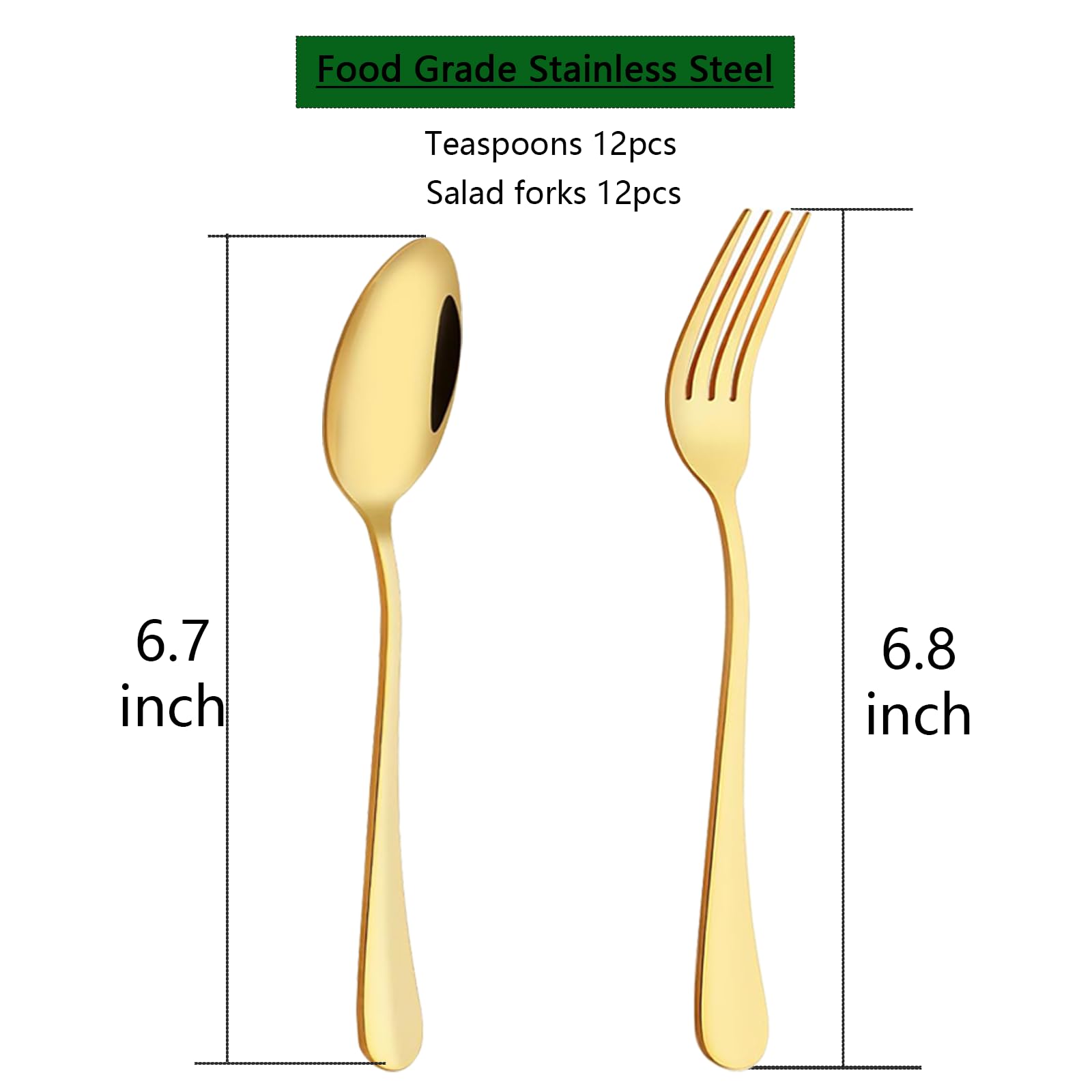 Gold forks and spoons set 24pcs stainless steel gold forks Dishwasher Safe — Amazon image 3