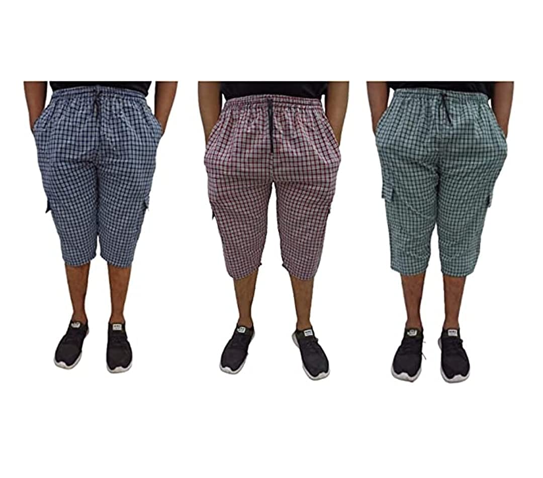 Men's Cotton Checkered Printed 3/4 Capri, Shorts, Multicolor Pack-of -2-picture-13