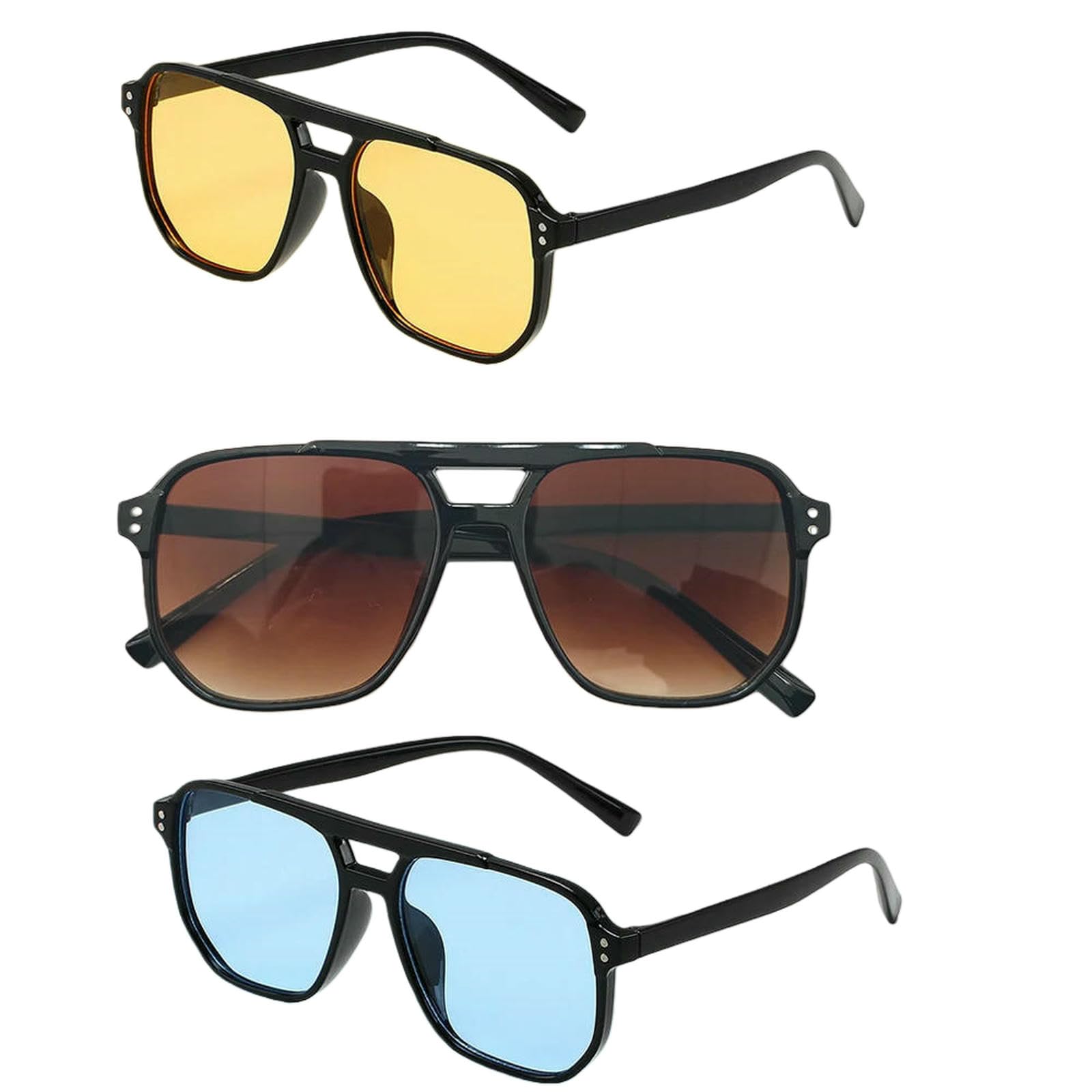 Occhiali da Sole Quadrati Donna E Uomo Poligonali retrò Vista A Doppio Raggio Neri Vintage alla Moda-3 Pz 135
