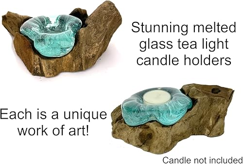 Miniatura 2 de Portavelas de vidrio derretido, decoración costera de vidrio reciclado de madera flotante natural