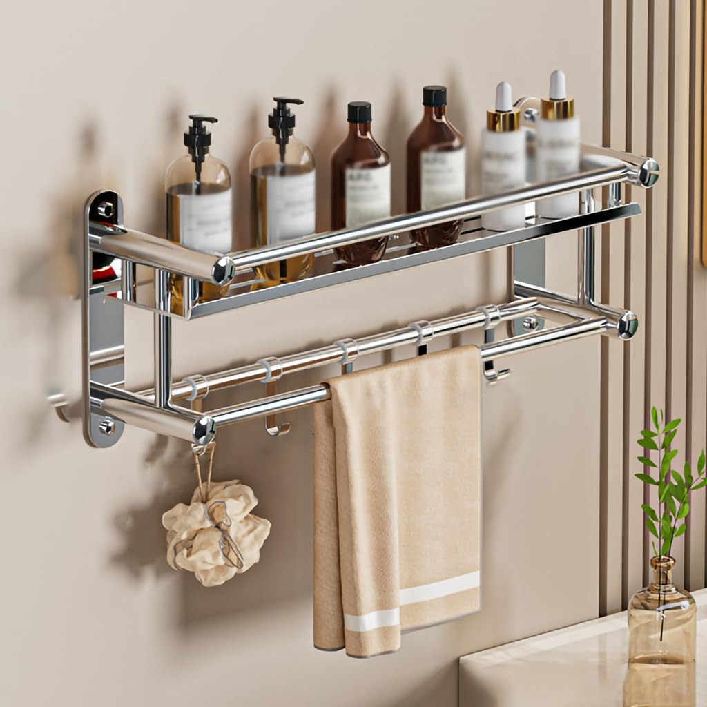 ZAJSSS Bathroom Wall Shelf Stainless Steel Shower Caddy Bathroom Shelf No Drilling Wall Mounted Storage Organizer for Kitchen