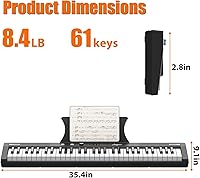 Vista 6 de Piano de teclado de 61 teclas, teclado eléctrico semiponderado portátil para principiantes/profesionales, con fuente de alimentación, altavoces
