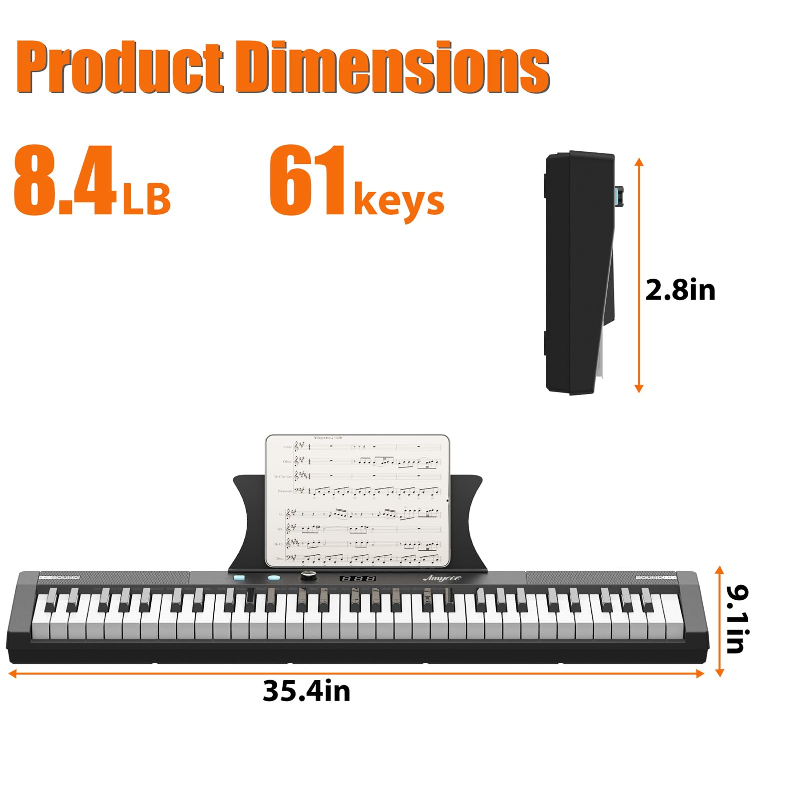 61 Key Keyboard Piano, Protable Electric Semi-Weighted Piano Keyboard for Beginner/Professional, With Power Supply, Built In Speakers, Pedal, Perfect for Birthday or Christmas(without stand)