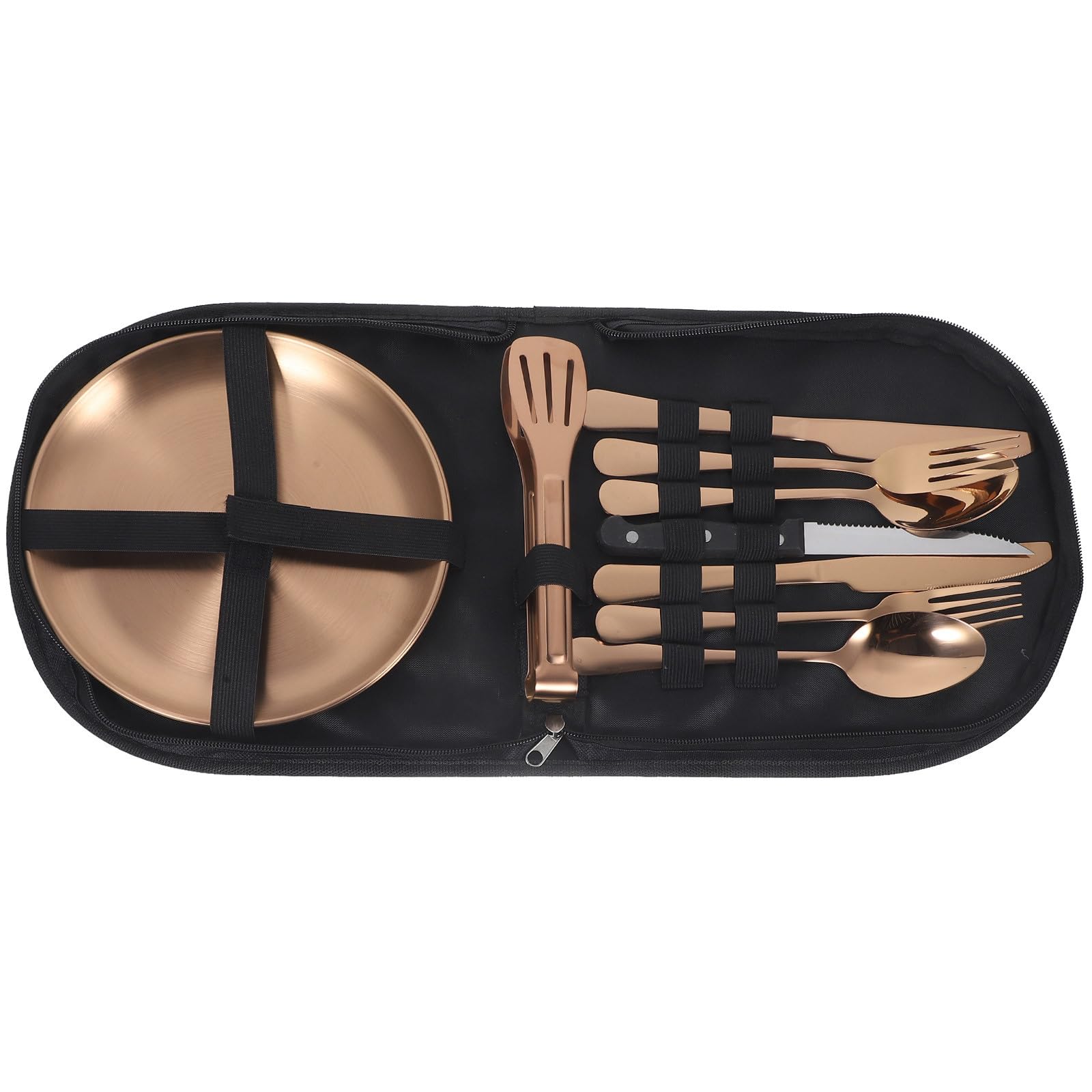 Abaodam Set Posate da Campeggio in Acciaio Inox con Design Ergonomico e Facile da Pulire, Completo di Borsa Portaoggetti per Escursioni e Picnic All'aperto