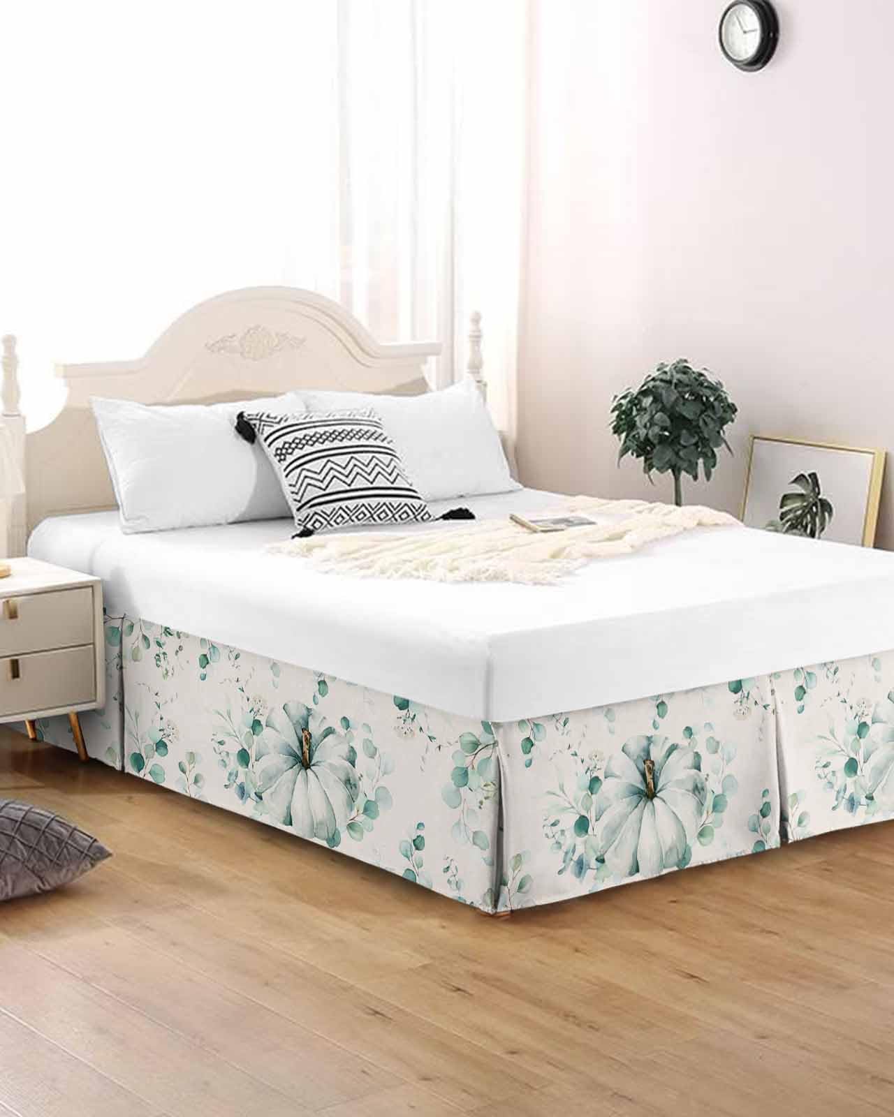 Queen Size 16" Drop Fall Blue Eucalyptus Bed Skirt - Split Corner Tailored Dust Ruffle For Platform Beds