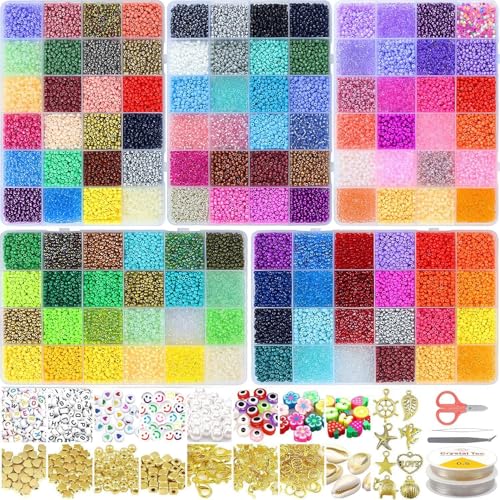 32400pcs Glass Seed Beads for Jewelry Making Kit, 120 Colors 3mm Small Beads Kit Bracelet Beads with Letter Evil Eye Beads Jump Rings & Charms Pendants for Bracelets Making, DIY, Adult Craft Supplies