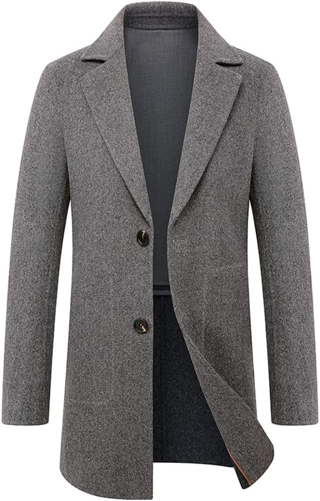 [WOLEN] GDDZA メンズ両面ツイードコートスーツカラー秋と冬のウールツイードトレンチコートロングセクションジャケットのカジ