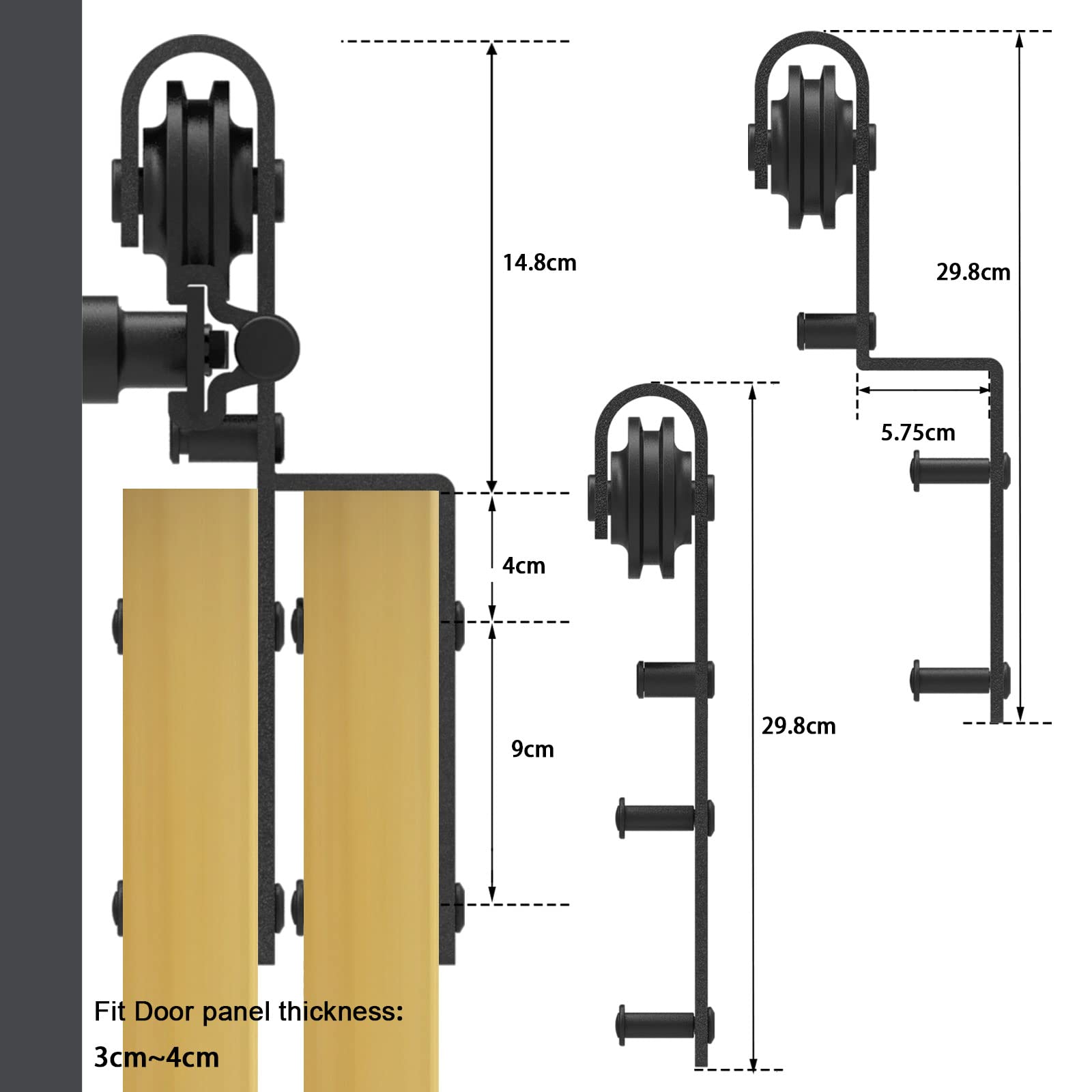 CCJH 10FT/300cm Quincailleri Kit de Rail pour Bypass Double Porte Coulissante (Rail simple) Noir Système Porte Coulissante Interieur - Forme J Rouleau Set