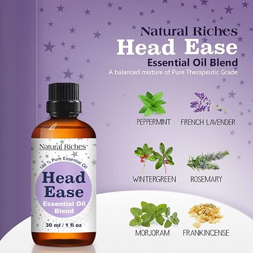 Miniatura 2 de Natural Riches Mezcla de aceites esenciales para aromaterapia Head Ease con lavanda menta romero verde invernal mejorana e incienso - 10fl oz