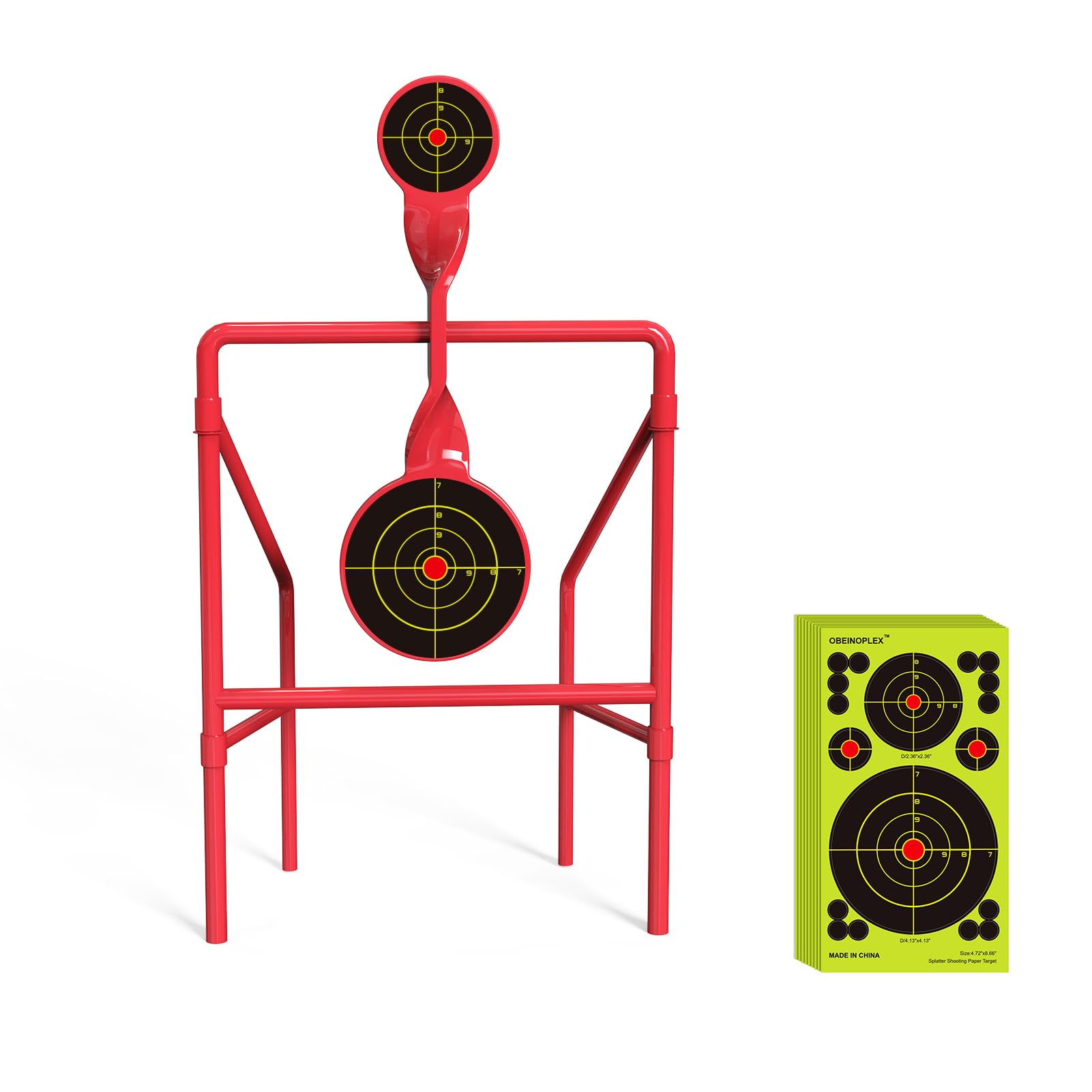 Double Blast High Caliber Spinner Shooting Target Alloy Spinner Target with High Visibility Target Spots for Maintenance-Free Rifle Handgun Shooting Practise with a 50 Pack Bulleye Stickers