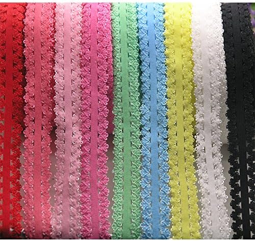PAMIR TONG Frilly Elastic Headbands Picot Edge Stretch Lace Soft Elastic Ribbon Webbing Lace Trim Baby Elastic Headbands for Sewing and DIY Crafts 16 Yards 3/4''inch (Multi-Color)